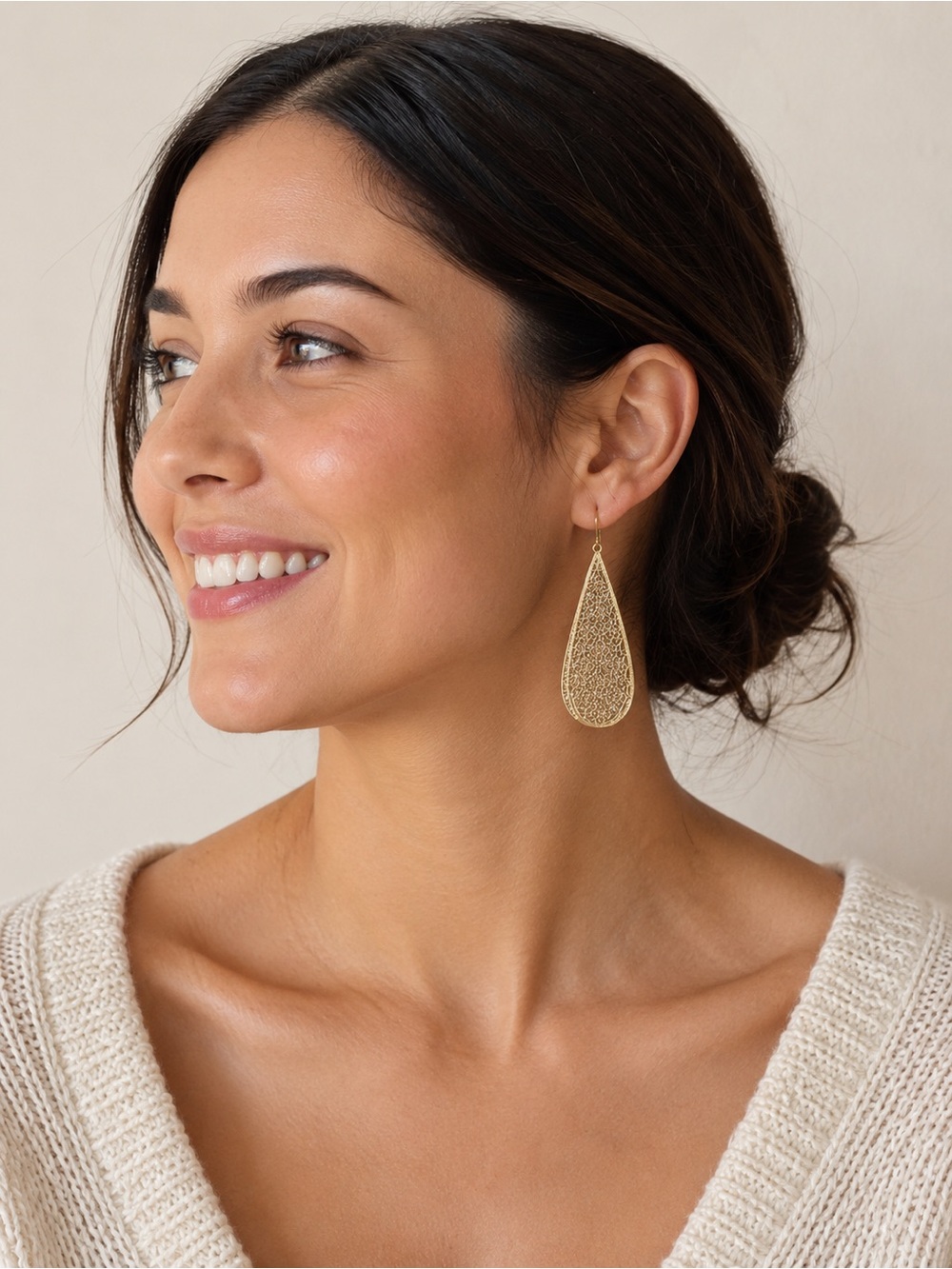 Elegant Gold & Silver Sparkling Filigree Teardrop Earrings